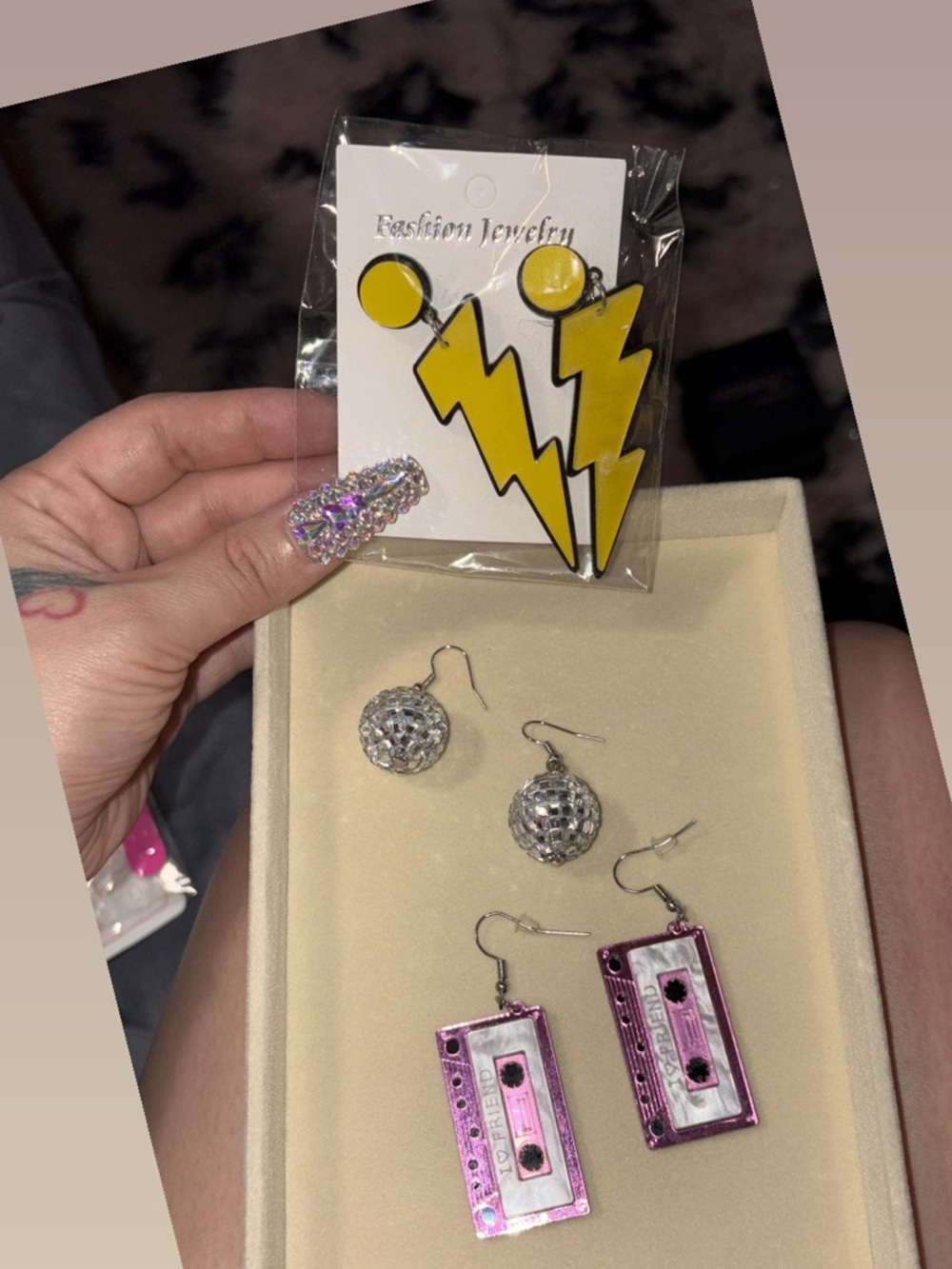 Yellow Lightning Bolt Dangle Earrings